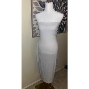 NWOT SUSANA MONACO Sequin Knit Tube Dress Midi Sugar/White Md Stretch